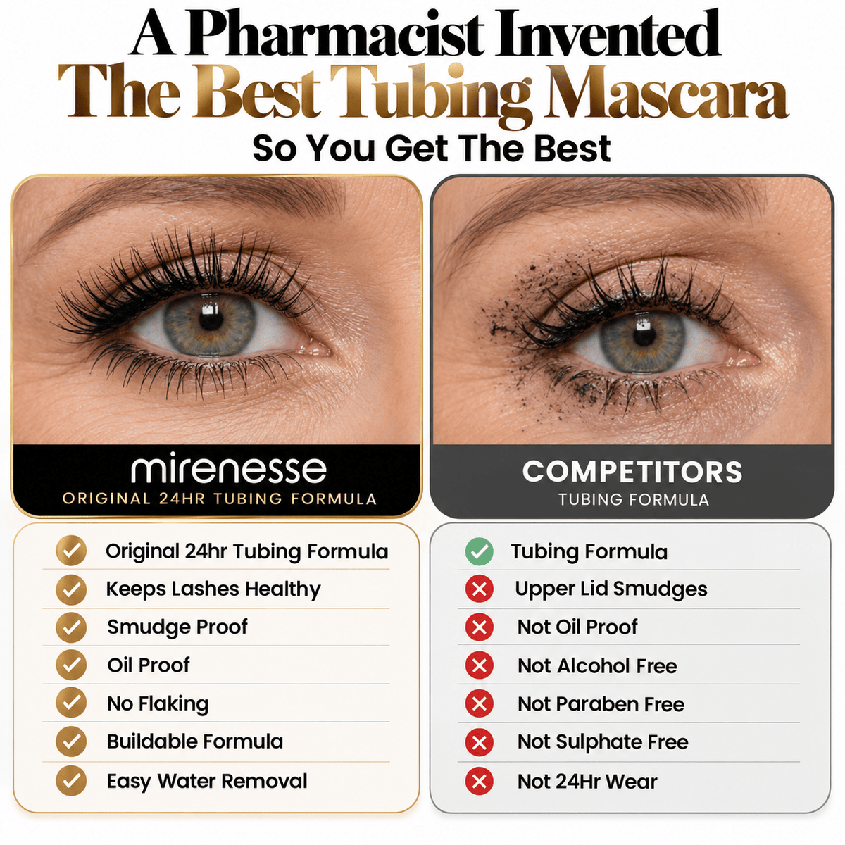 MIRENESSE PACK EYE NEW Supreme Secret Weapon 24hr Tubing Mascara- Extreme Volume for Sky High Lashes
