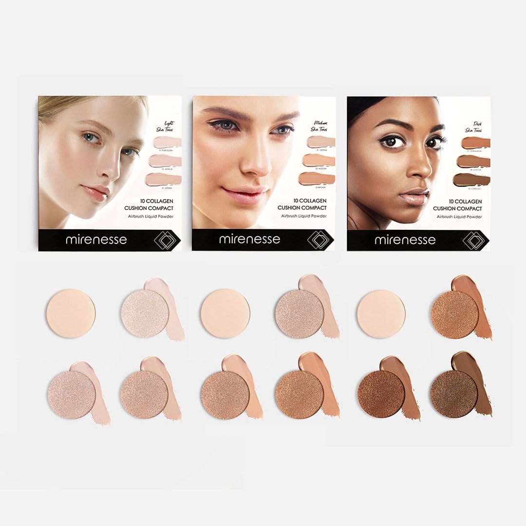 MIRENESSE PACK FOUNDATION 10 Collagen Cushion Foundation Concealer Contour 8 Shades Trial Trio