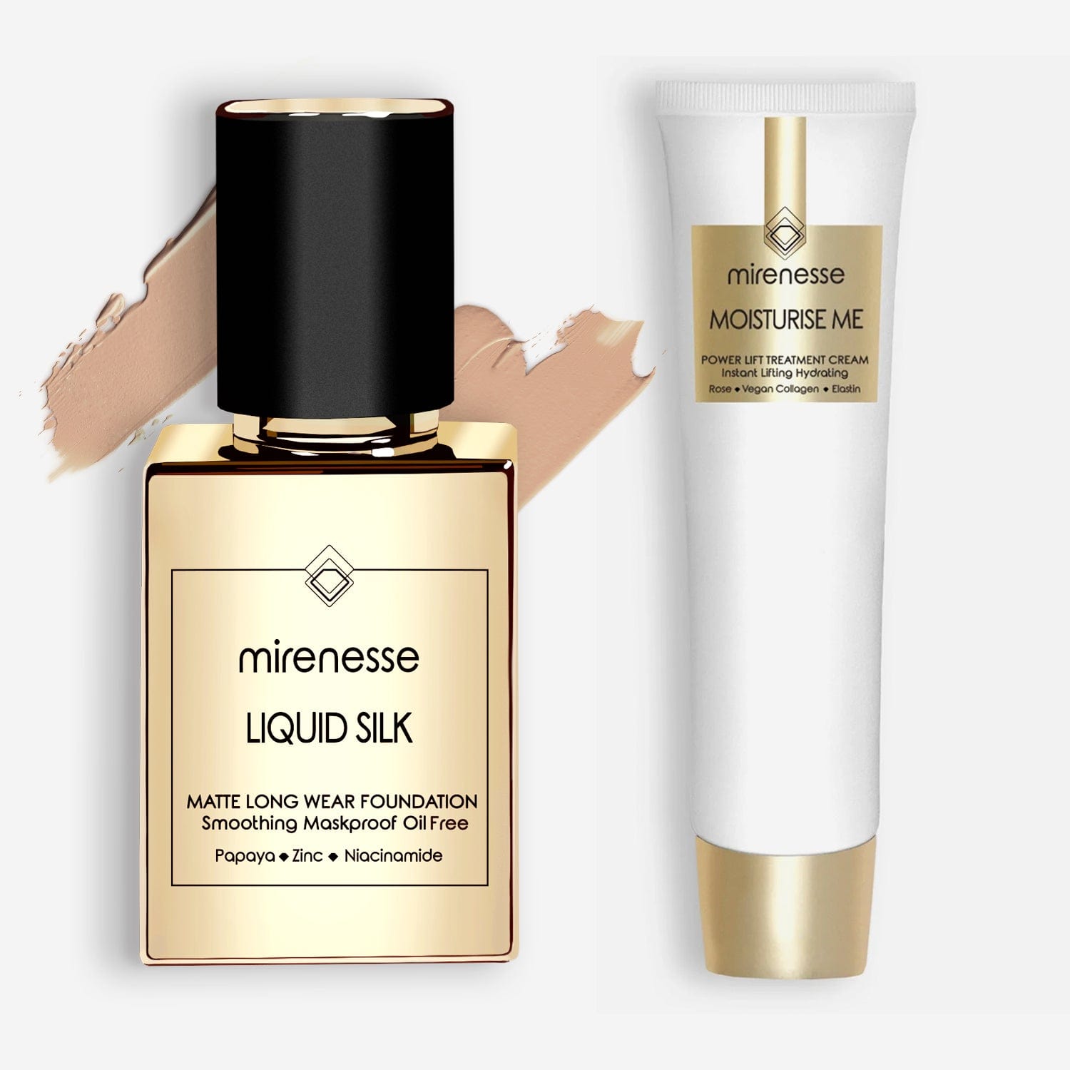 MIRENESSE PACK FOUNDATION Full-Size / 25. Bronze Liquid Silk Matte Foundation + Power Lift Treatment Cream 2pce Kit SPF 25