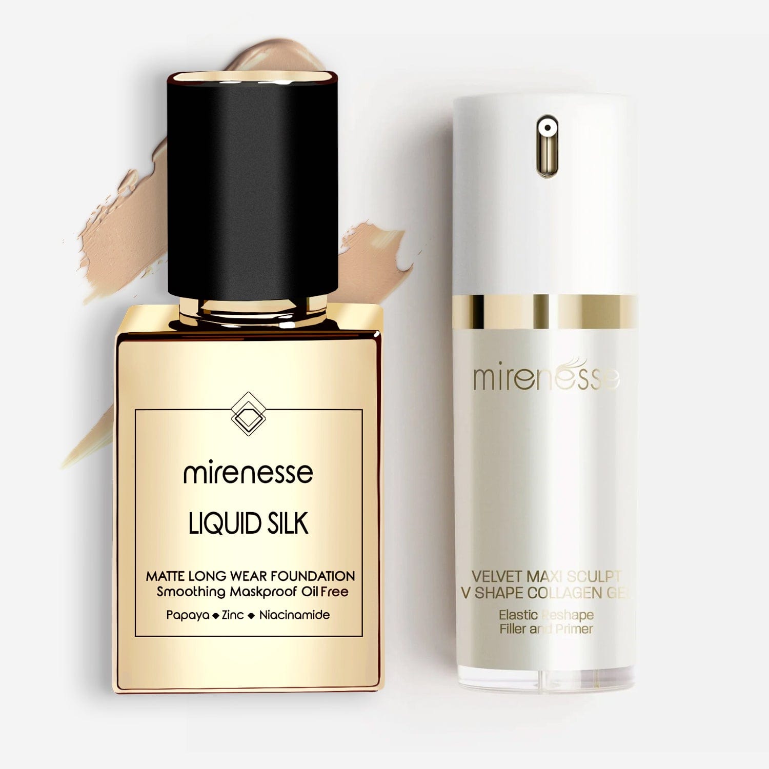 MIRENESSE PACK FOUNDATION Full Size / 23. Mocha Liquid Silk Matte Foundation + Velvet Maxi Sculpt Kit SPF25