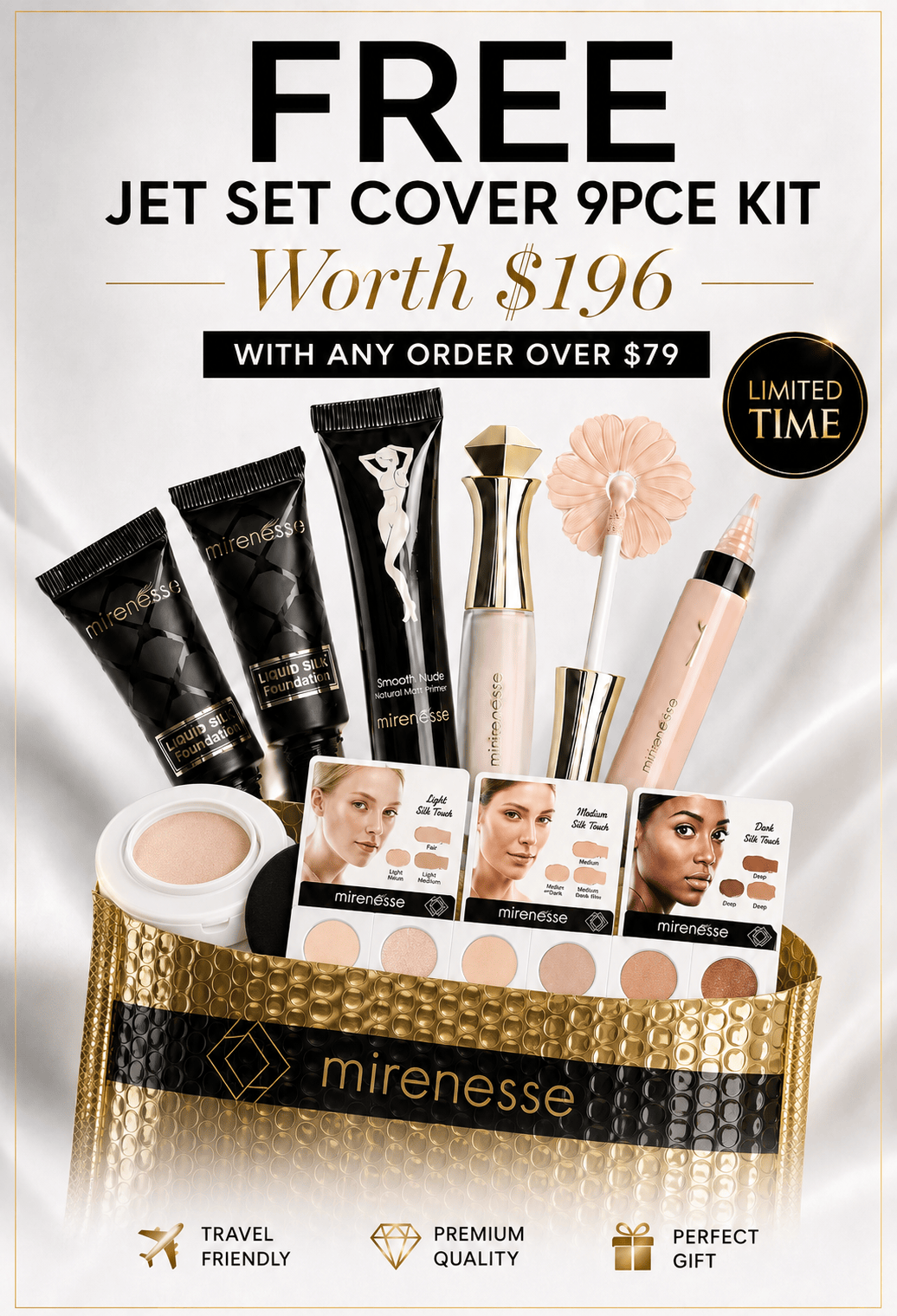 MIRENESSE Gift Free Try Them All  Jet Set Cover 9pce Foundation Concealer Kit