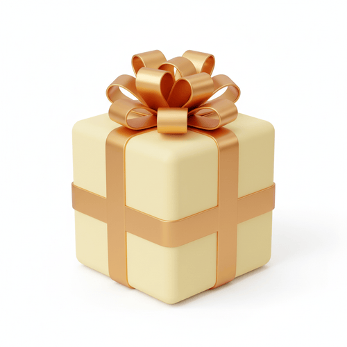Light yellow gift box with gold ribbon