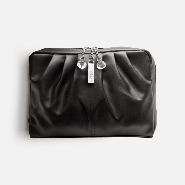 MIRENESSE BAGS Essential Beauty Bag / Black Diamond Drops Boutique Bag Black - Vegan Leather
