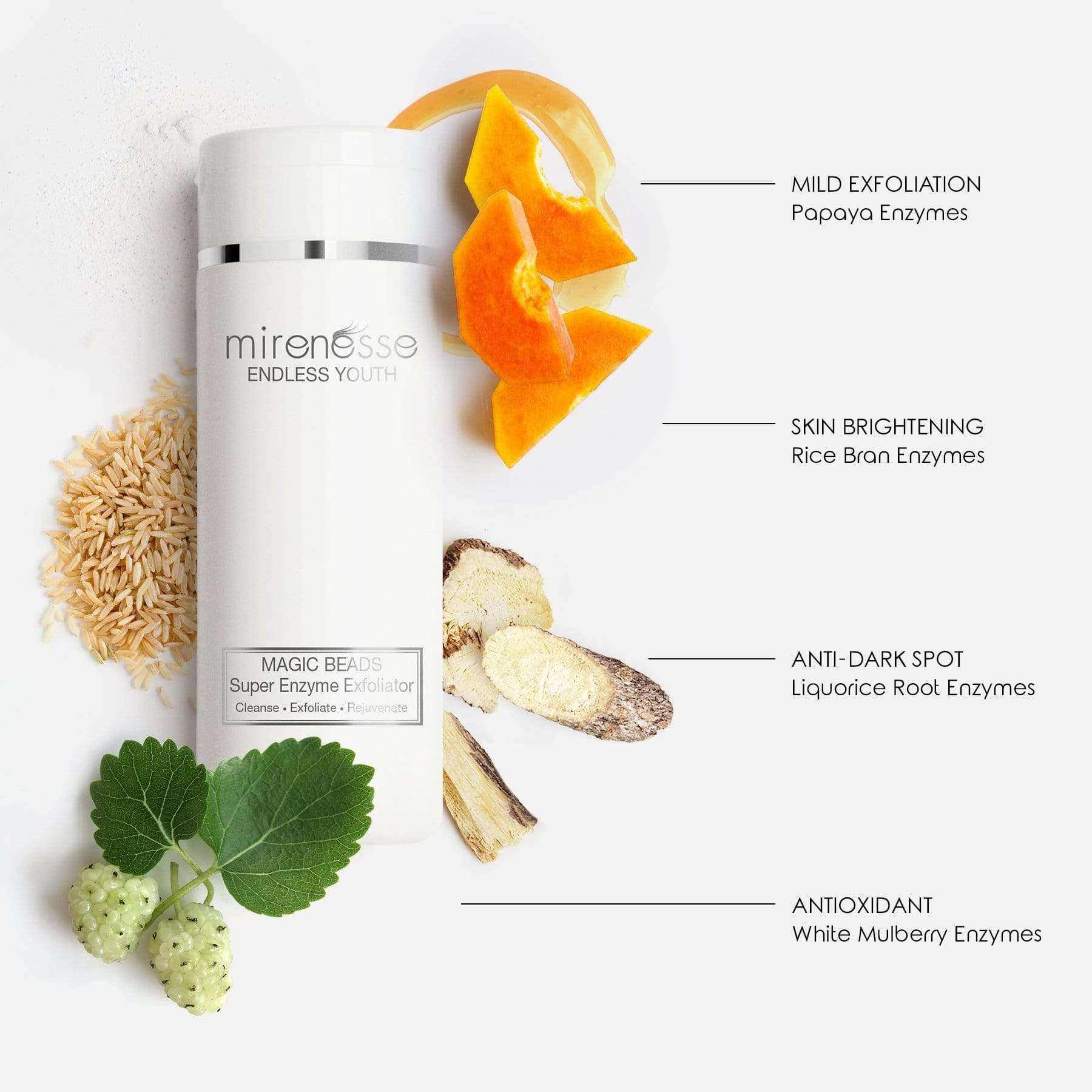 MIRENESSE CLEANSER 60g / 2oz USA Endless Youth Magic Beads Enzyme Cleanser- Acne- Dark Spots-Rough Skin Gentle Exfoliator