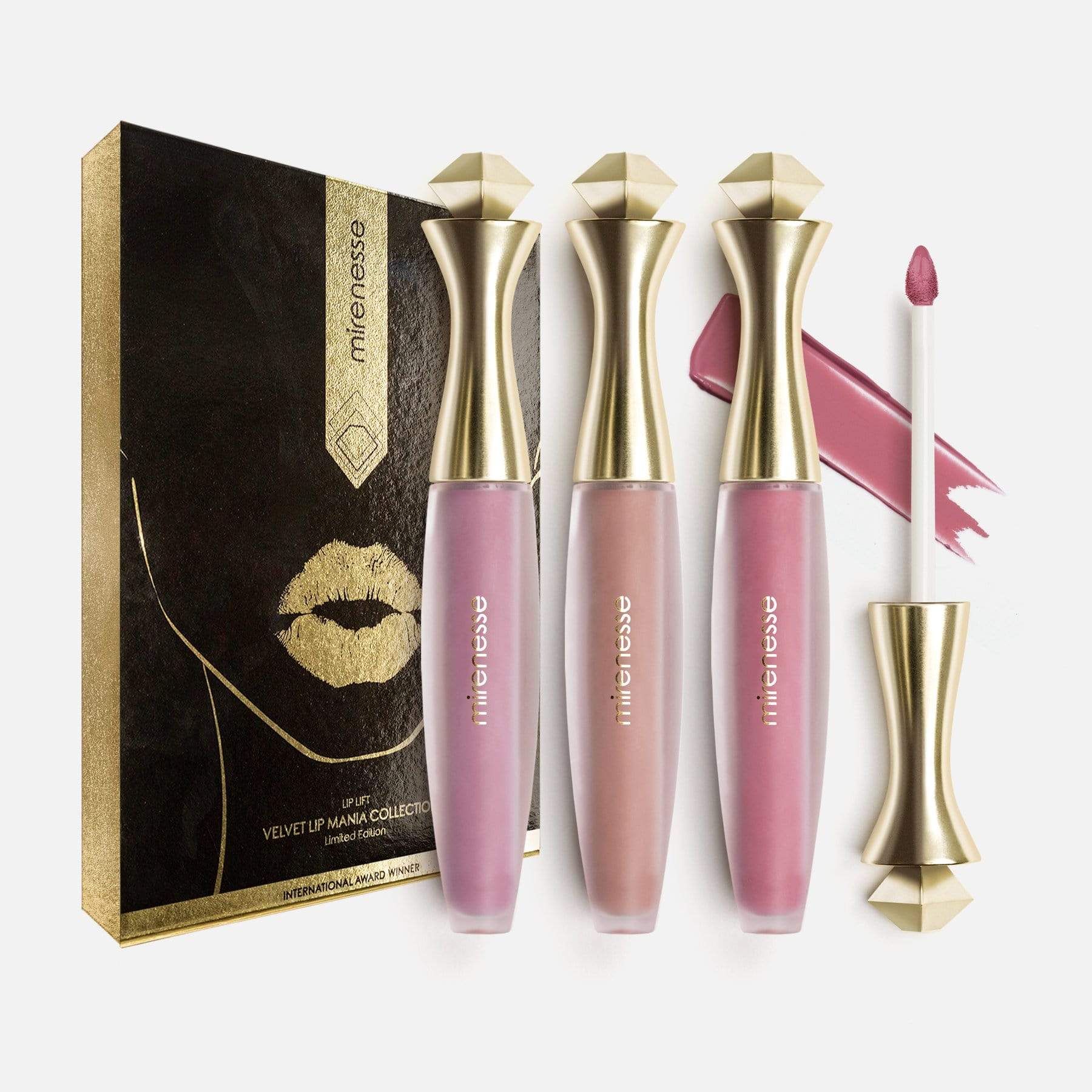 MIRENESSE PACK LIP Bring Me Roses Velvet Kiss Liquid Lip Kit 3 pce Full Size