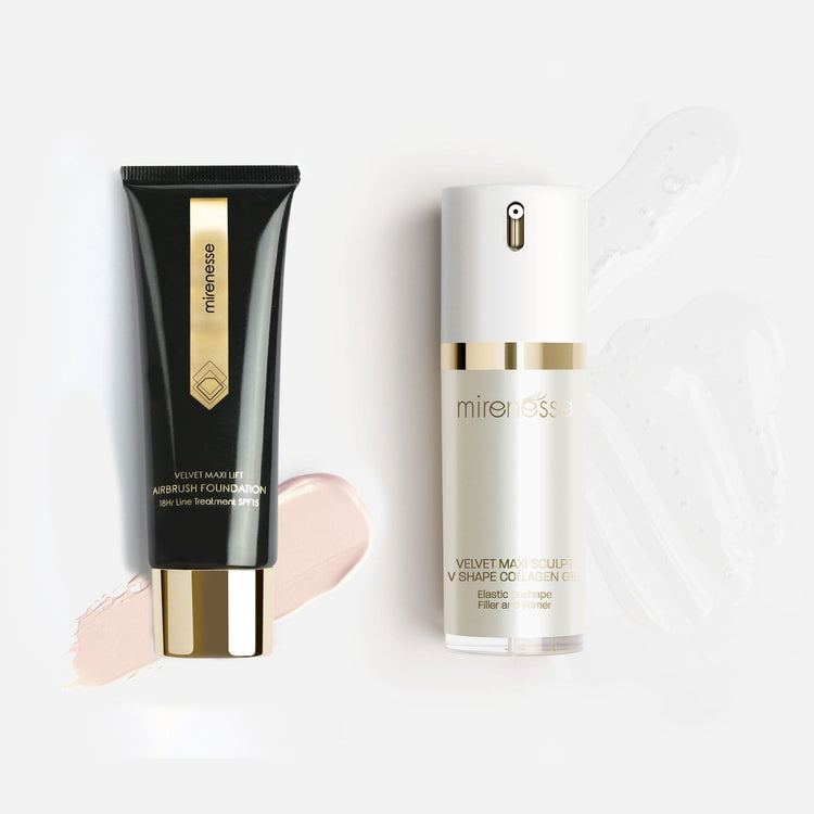 MIRENESSE PACK FOUNDATION 0.202kg / 7.12oz / 11. Porcelain Velvet Maxi Lift Airbrush Foundation + Maxisculpt Collagen Primer  Filler