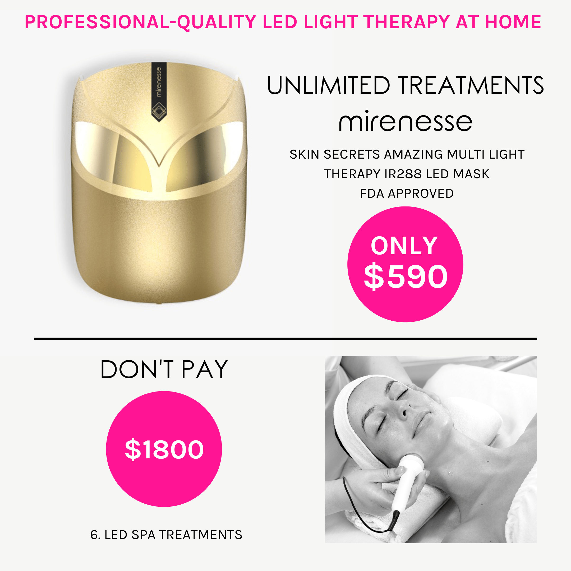 Mirenesse ANTIAGEING Limited Stock* Skin Secrets Pro Kit Amazing LED Mask - Red Led+7 in 1 Treatments FDA Cleared